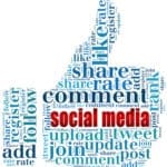 Word cloud social media related in shape of thumb