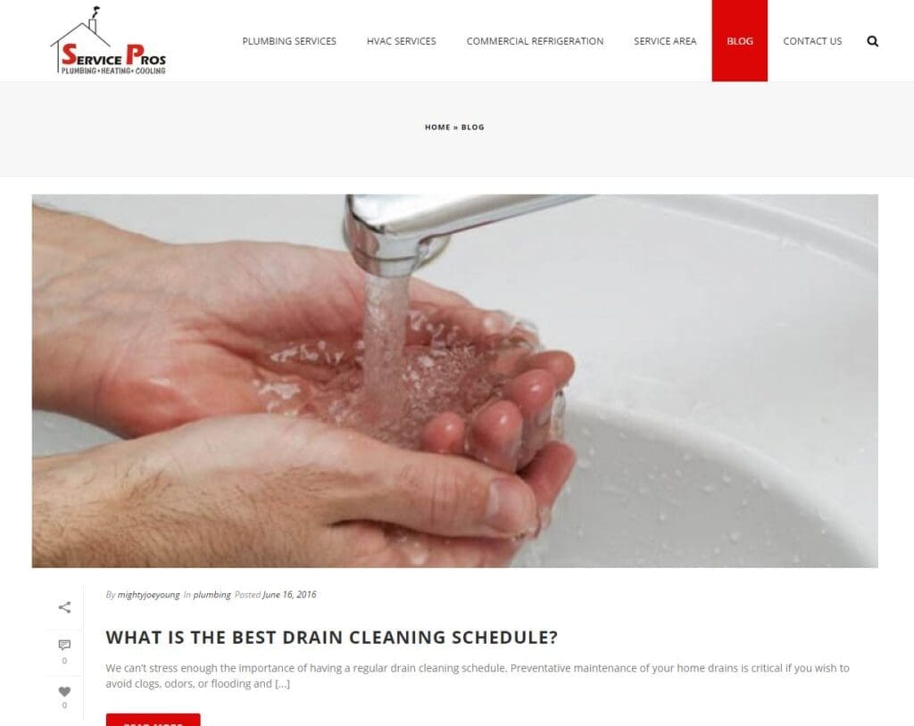 Example of a blog for plumbing websites. 