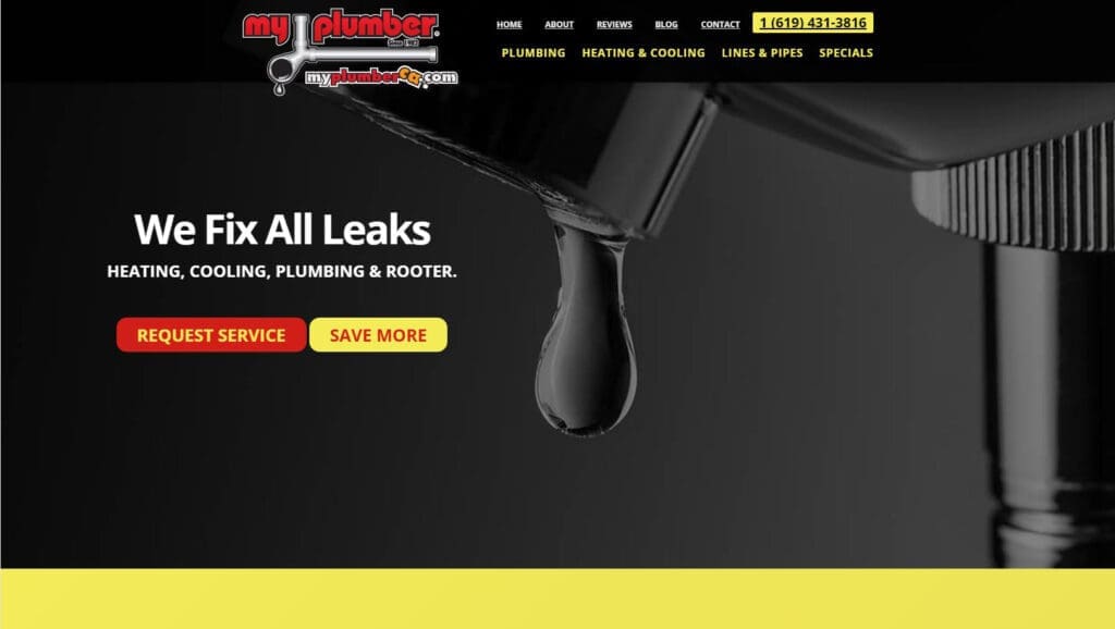 Example of a larger header photo on plumbing websites. 
