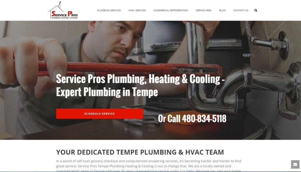 Example of large fonts on plumbing websites. 