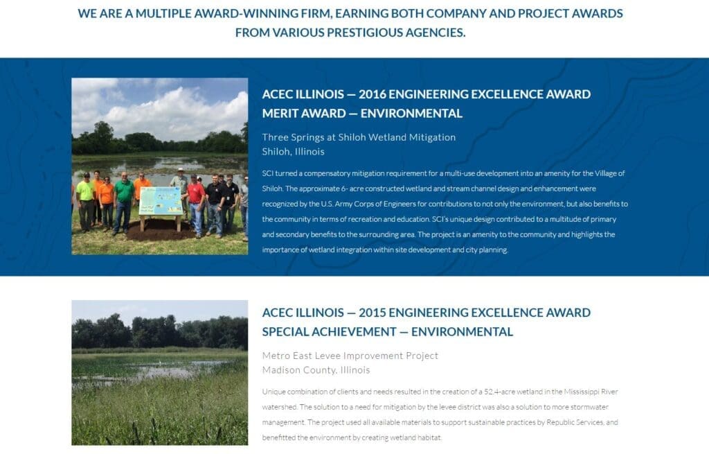 Example of awards for engineering websites. 