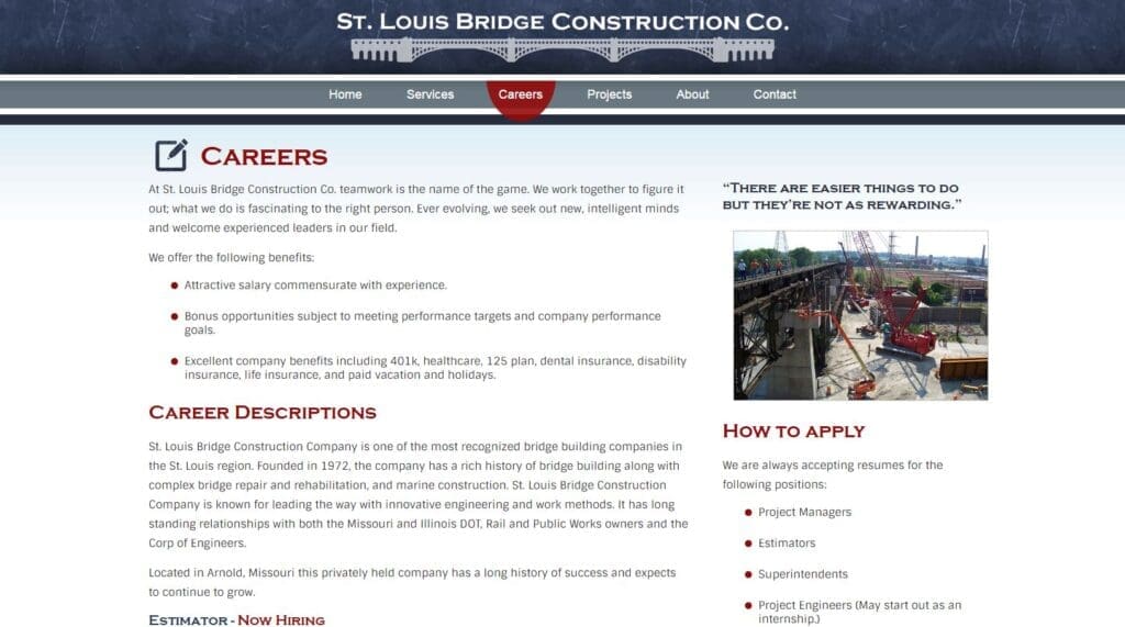 Example of a careers page for engineering websites. 