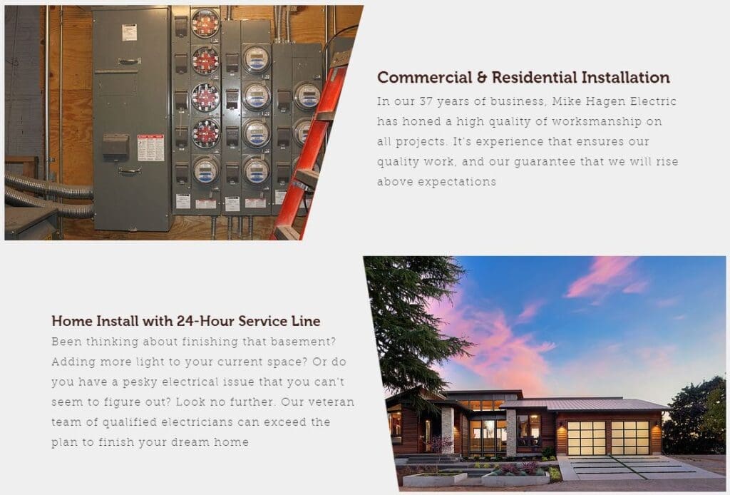 Example of specific services for electrician websites. 