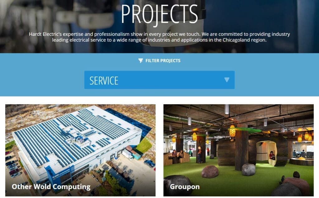 Example of a portfolio for electrical contractor websites. 