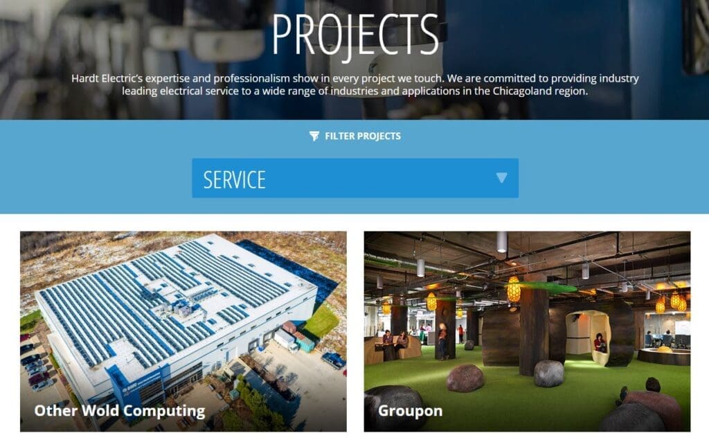 Galleries and Slideshows example for electrical contractor websites. 