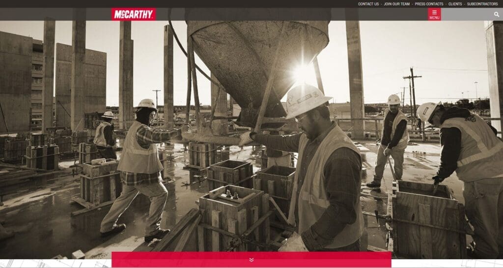 Example of a larger header photo for a construction company website. 