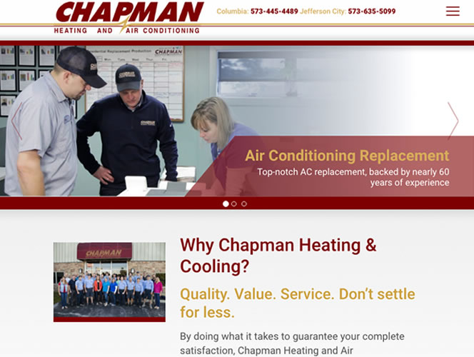 Chapman Heating and Air Conditioning's new website. 