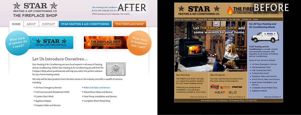 Star Heating and Air Conditioning's Old "New" Website: Before and After
