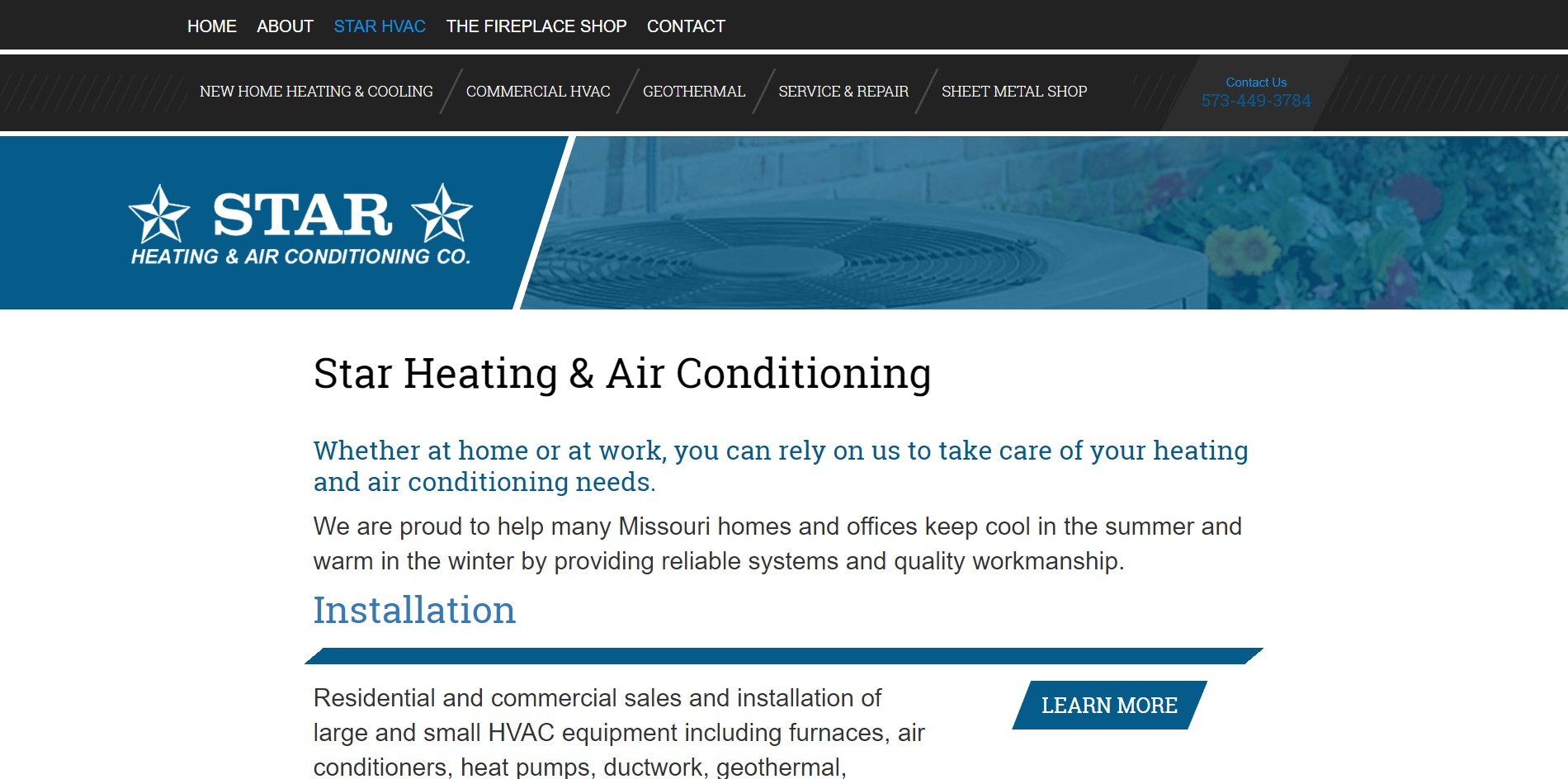 Star Heating and Air Conditioning's New Website: Star Heating Page