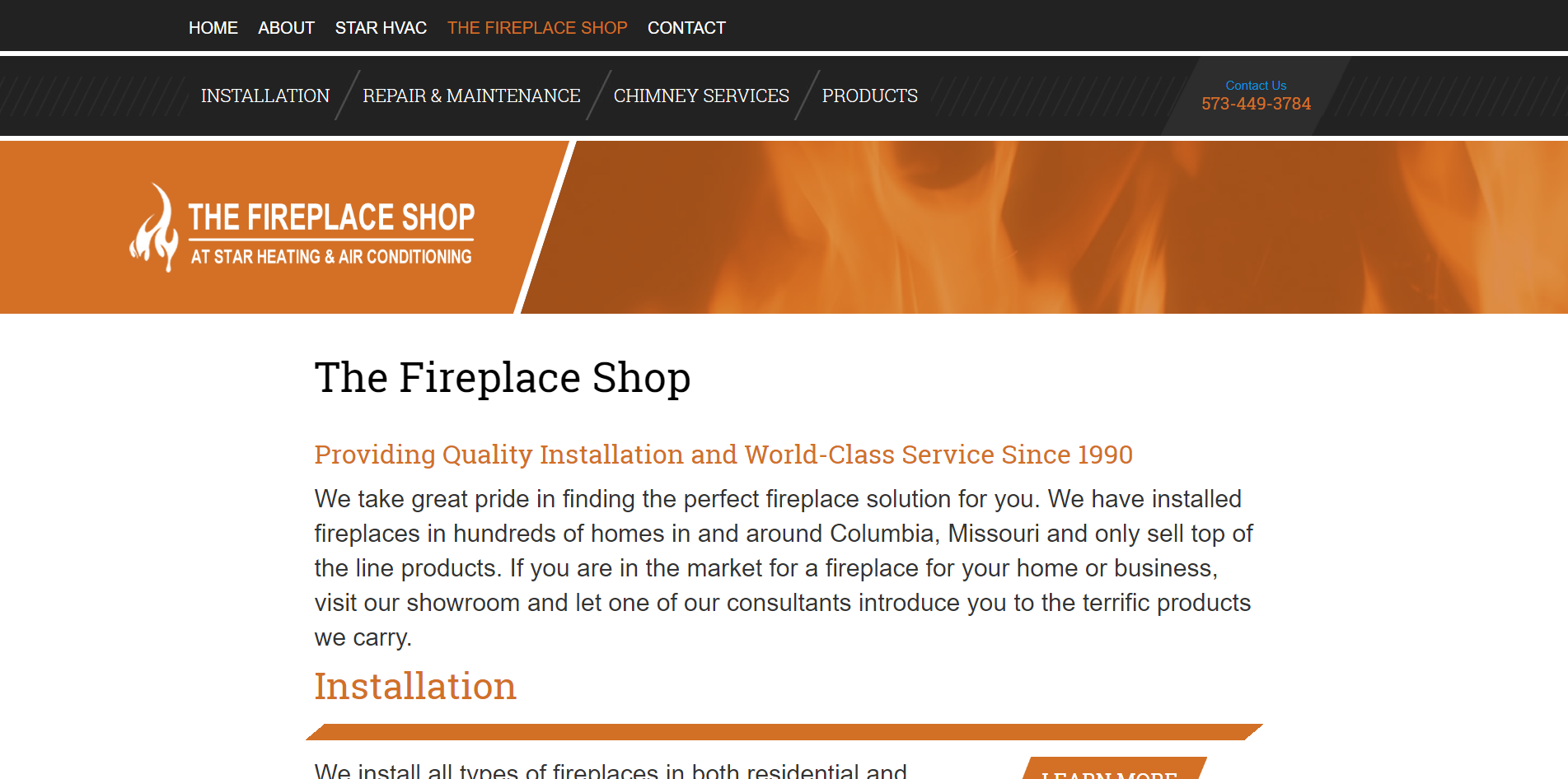 Star Heating and Air Conditioning's New Website: The Fireplace Shop Page