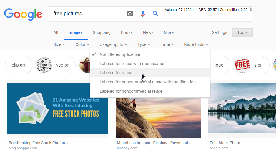Where to find free stock photos online - Google Images